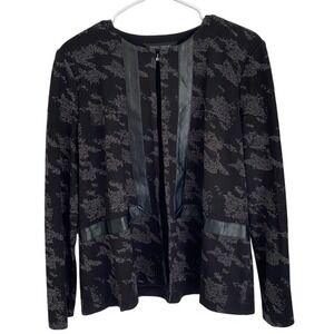 Ming Wang Women's Black and Gray Patterned Abstract Blazer Timeless Classic Sz L